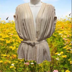Helios & Luna Tan Sleeveless Pleated silk Blouse size 2